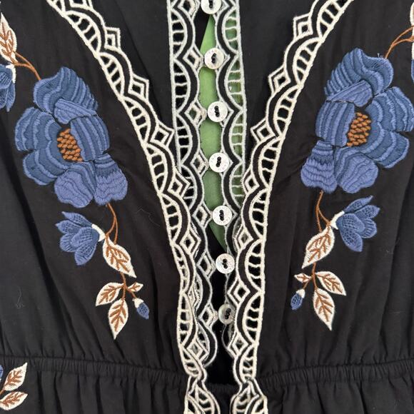 Farm Rio Black Bold Flowers Long Sleeve Midi Dress - Picture 6 of 11